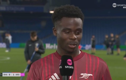 萨卡：听到球迷们突然庆祝，我大概就知道其他比赛发生了什么